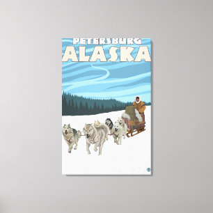 Toile Scène Sledding de chien - Pétersbourg, Alaska