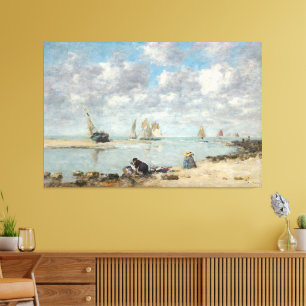 Toile Scène vintage De Plage Côtière Bateaux balnéaire
