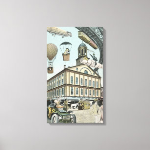 Toile Science-fiction vintage, ville steampunk victorien