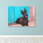 Toile Scottish Terrier assis à la porte colorée (Insitu (Plancher de Bois))