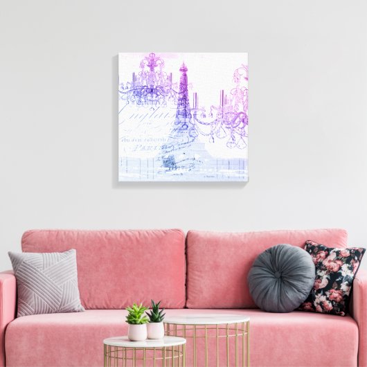 Toile scripts chandelier violet tour eiffel paris (Insitu(Salon))