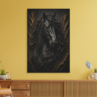 Toile Sculpture 3D de luxe en noir Frison Art Fin