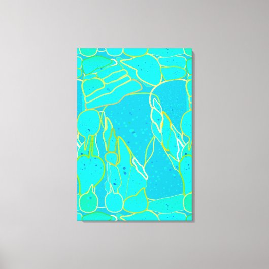 Toile "Sea Grotto" abstrait - turquoise, bleu, or (Recto)