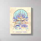 Toile Sea Shore Beach Vibe Turquoise, Corail, Violet (Recto)