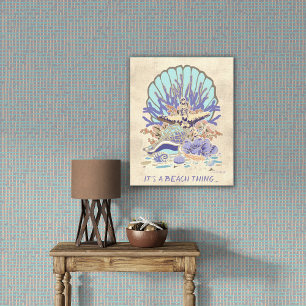 Toile Sea Shore Beach Vibe Turquoise, Corail, Violet
