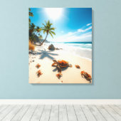Toile Sea Turtle & Crabs on Tropical Beach – Serene Ocea (Insitu (Plancher de Bois))