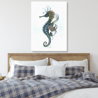 Toile Seahorse fantasy, blue green artwork
