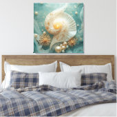Toile Seashell Wall Art – Coastal Beach Decor (Insitu(Chambre))
