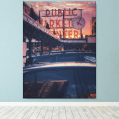 Toile Seattle Pike Market Center au coucher du soleil (Insitu (Plancher de Bois))