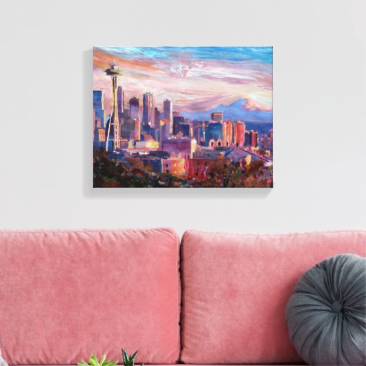 Toile Seattle Skyline Avec Aiguille Spatiale Et Mt Raini (Insitu(Salon))