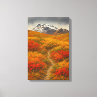 Toile Sentier d'automne vers les sommets enneigés