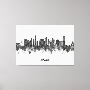 Toile Séoul Corée du Sud Skyline BW