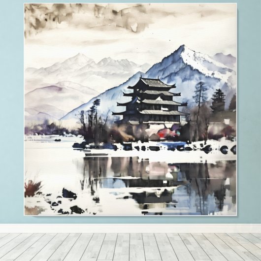 Toile Serene Mountain Pagoda (Winter)  (Insitu (Plancher de Bois))