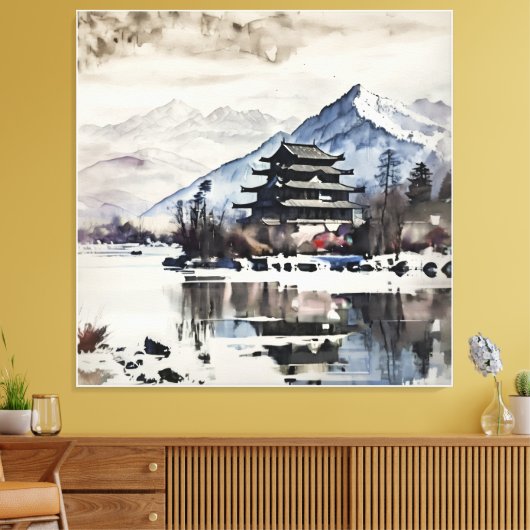 Toile Serene Mountain Pagoda (Winter) (Insitu(Salon))