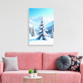 Toile Serene Snowy Mountain Landscape & Winter Pine Tree (Insitu(Salon))