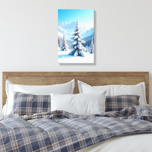 Toile Serene Snowy Mountain Landscape & Winter Pine Tree (Insitu(Chambre))