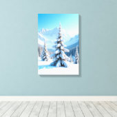 Toile Serene Snowy Mountain Landscape & Winter Pine Tree (Insitu (Plancher de Bois))