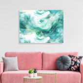 Toile Serene Splash : Aquarelle abstraite en vert sarcel (Insitu(Salon))