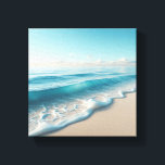 Toile Serene Turquoise Ocean Waves with Soft White Foam<br><div class="desc">A beautiful and calming digital seascape featuring layers of translucent turquoise waves gently rolling onto a smooth, pale sand beach. The intricate patterns of the white seafoam create a delicate lace-like effect under a clear, bright blue sky. This peaceful composition is perfect for modern coastal interiors, bathroom decor, or wellness...</div>