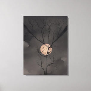 Toile Sérénité au clair de lune : Silhouette de l'arbre