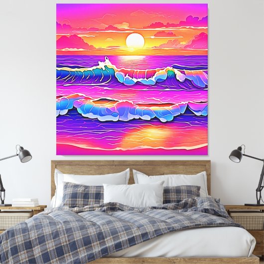 Toile Sérénité du coucher de soleil de la vague rétro (Insitu(Chambre))