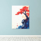 Toile Sérénité en rouge : Bonsai à flanc de falaise (Insitu (Plancher de Bois))
