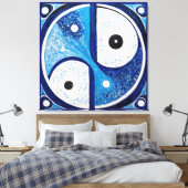 Toile Sérénité géométrique : Bleu & Blanc Yin Yang (Insitu(Chambre))