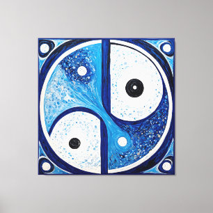 Toile Sérénité géométrique : Bleu & Blanc Yin Yang