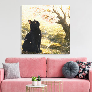 Toile series_4_1|Sakura Black Cat Square Japanese Art