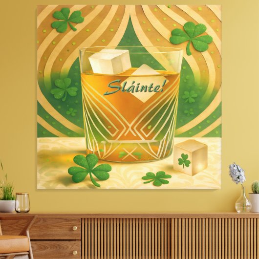Toile Shamrocks Irish Whiskey Tumbler "Sláinte!" (Insitu(Salon))