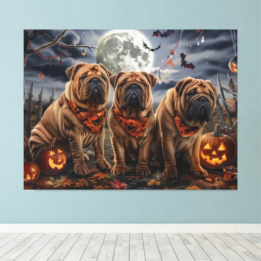 Toile Shar Pei Halloween Éffrayant (Insitu (Plancher de Bois))