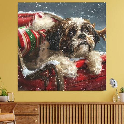 Toile Shih Tzu Chien Festif de Noël (Insitu(Salon))