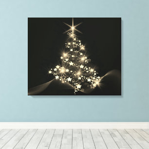 Toile Shine d'or des étoiles sur l'arbre de Noël Dark