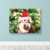 Toile Sibérie Husky Arbre de Noël Ornements Snowman (Insitu (Plancher de Bois))