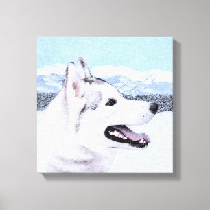 Toile Sibérie Husky (argent et blanc) Peinture Chien Art
