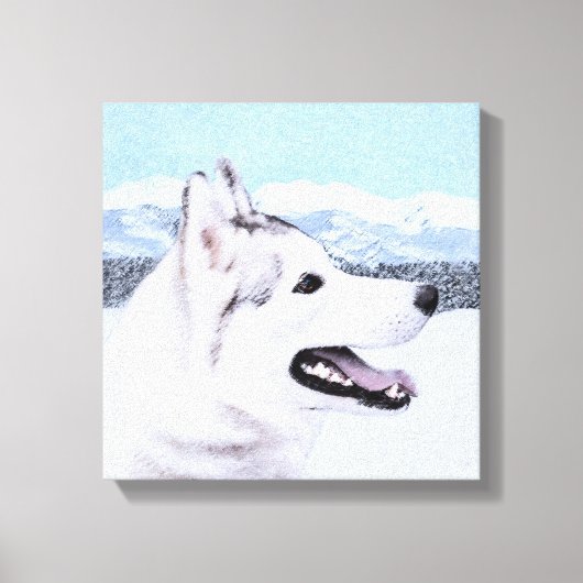 Toile Sibérie Husky (argent et blanc) Peinture Chien Art (Recto)