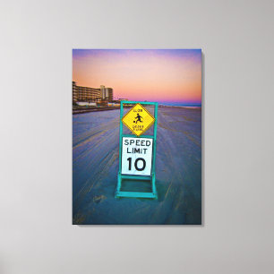 Toile Signalisation de plage sur Daytona Beach à l'aube