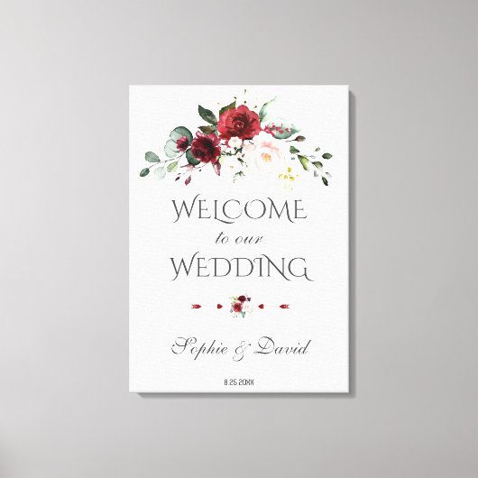 Toile SIGNE DE Mariage D'ACCUEIL Floral Burgundy Blush (Recto)