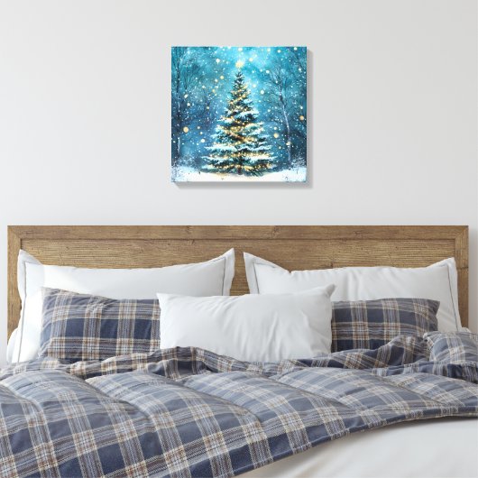 Toile Silent Night Glow Bright Christmas Forest Tree (Insitu(Chambre))