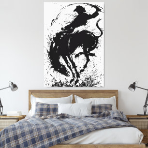 Toile Silhouette artistique dynamique de rodéo cowboy