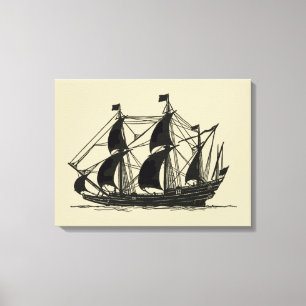 Toile Silhouette de bateau avec les voiles se
