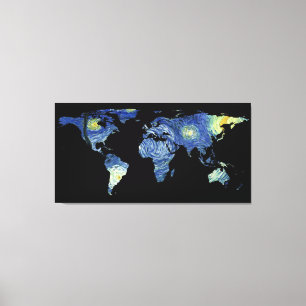 Toile Silhouette de carte du monde - la nuit étoilée