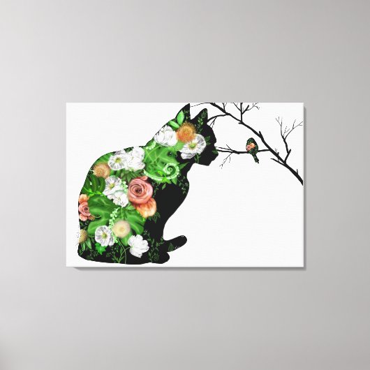 Toile Silhouette de chat floral (Recto)