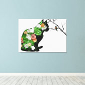 Toile Silhouette de chat floral (Insitu (Plancher de Bois))