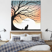 Toile Silhouette de Chat Noir Arbre Gnarly dans le Solei (Insitu(Chambre))