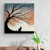 Toile Silhouette de Chat Noir Arbre Gnarly dans le Solei