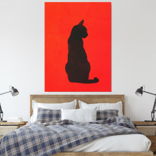 Toile Silhouette de chat noir minimaliste Art rouge mode
