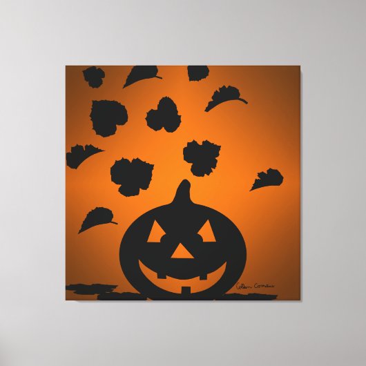 Toile Silhouette de citrouille et de feuilles (Recto)