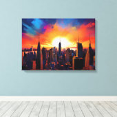 Toile Silhouette de Cityscape à Dusk (Insitu (Plancher de Bois))