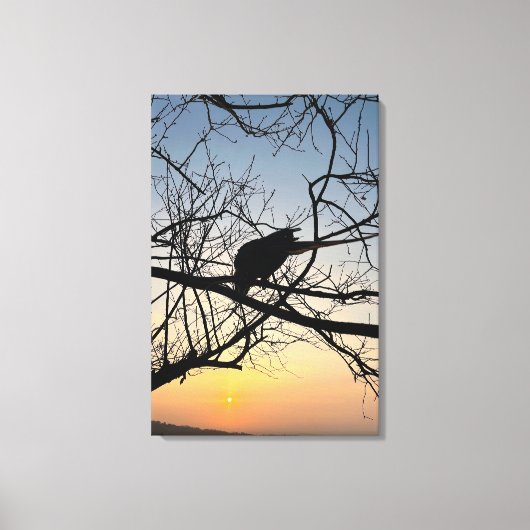 Toile Silhouette de coucher de soleil doré : Oiseau sur  (Recto)